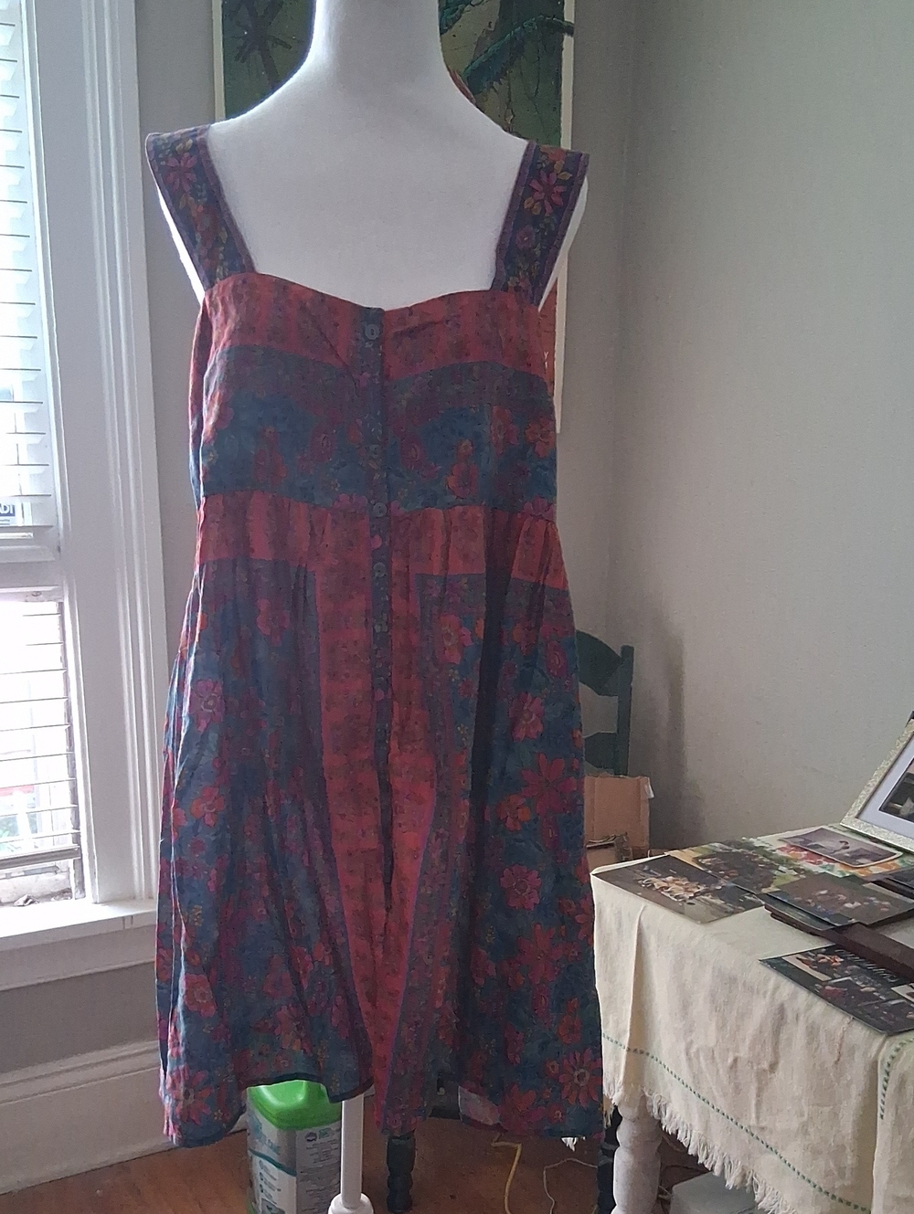 NATURAL LIFE Red and Blue Floral Button-Front Mini Dress